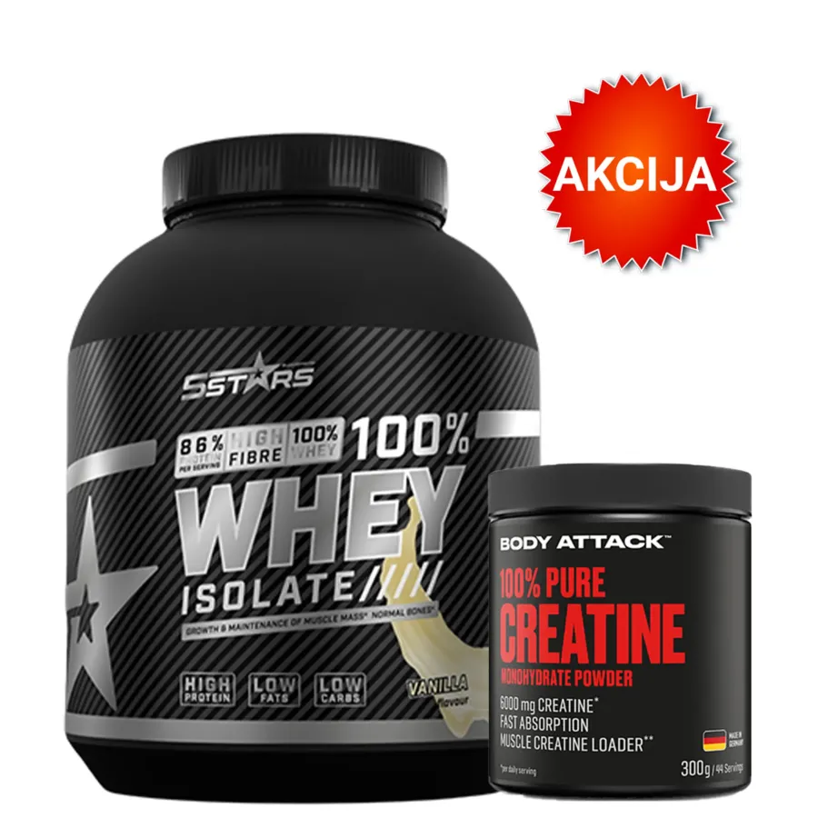 5 STARS Whey isolate Vanila 2kg + Body attack creatine monohydrate 300g